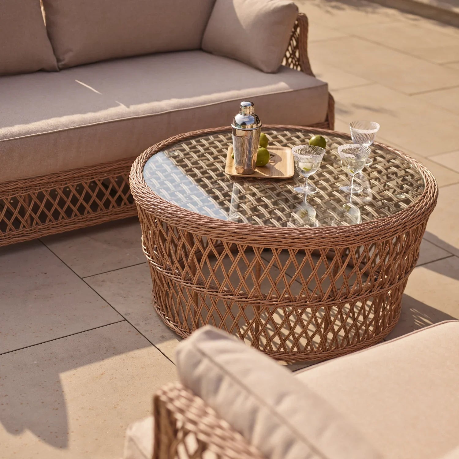 Neptune Seasonal_Garden_Outdoor sofas and relaxed chairs default Longmeadow 4 Seater Wicker Garden Sofa Set with Round Coffee Table