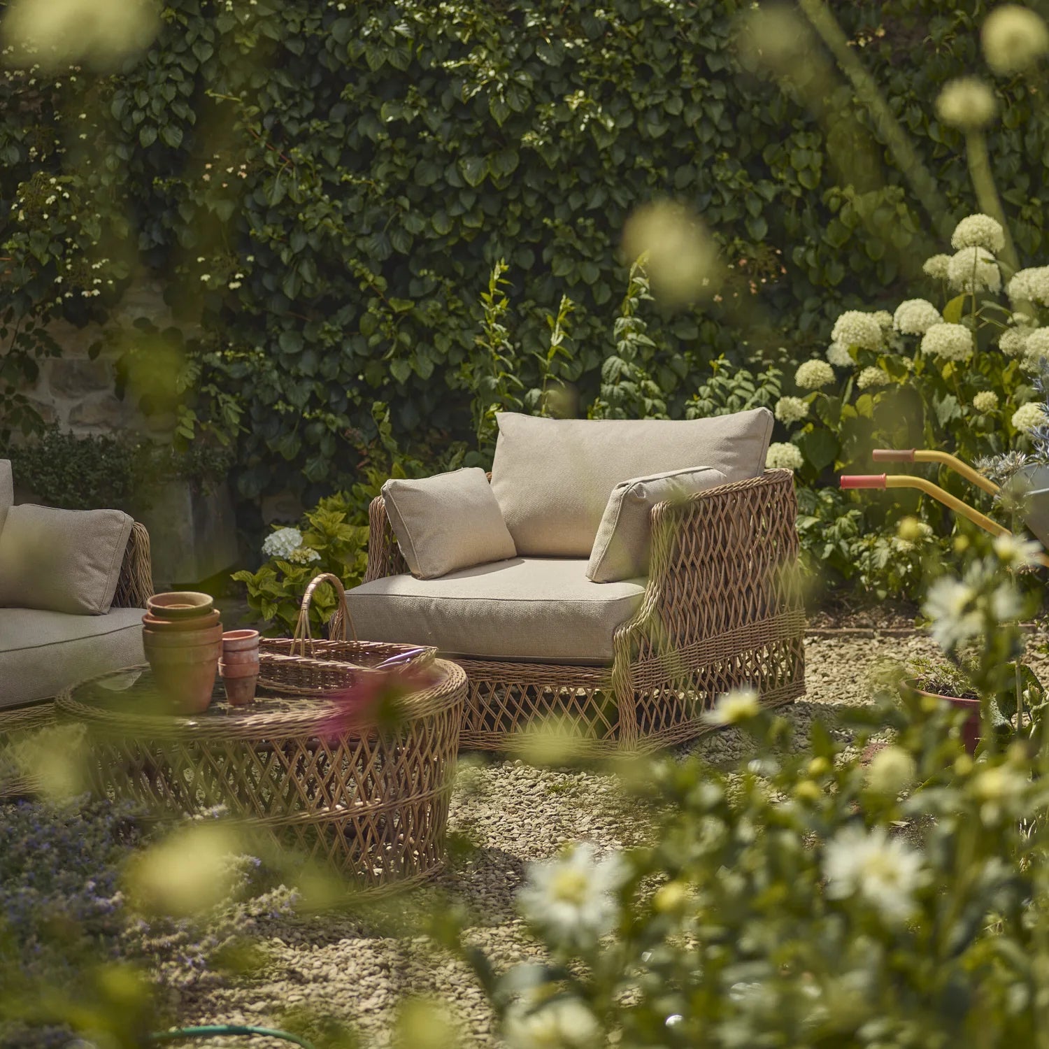 Neptune Seasonal_Garden_Outdoor sofas and relaxed chairs default Longmeadow Wicker Garden Armchair Set with Coffee Table