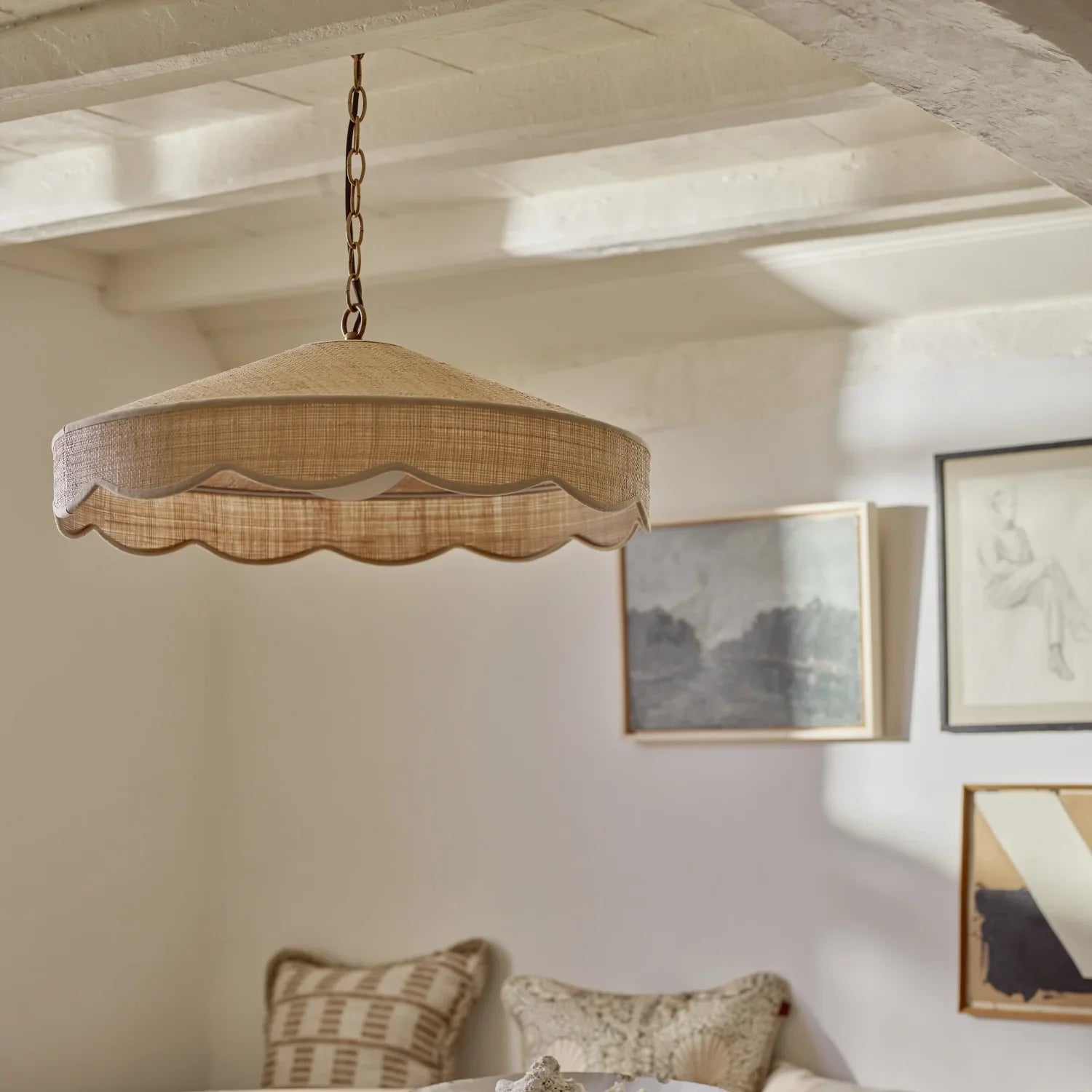 Neptune Accessories_Lighting_Pendants default Marina Large Scalloped Raffia Pendant Light