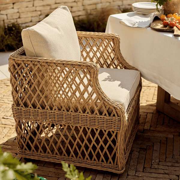 Neptune Seasonal_Garden_Outdoor dining and carver chairs default Renewed Longmeadow Wicker Carver Garden Dining Chair