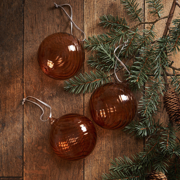 Neptune Christmas Decorations Apricot Avery Glass Baubles, Set of 3