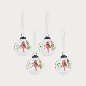 Neptune Christmas Decorations Default Merrivale Red Bird Glass Bauble, Set of 4