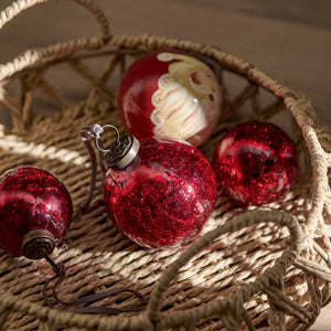 Neptune Christmas Decorations Ruby Elderfield Medium Crackle Baubles, Set of 6