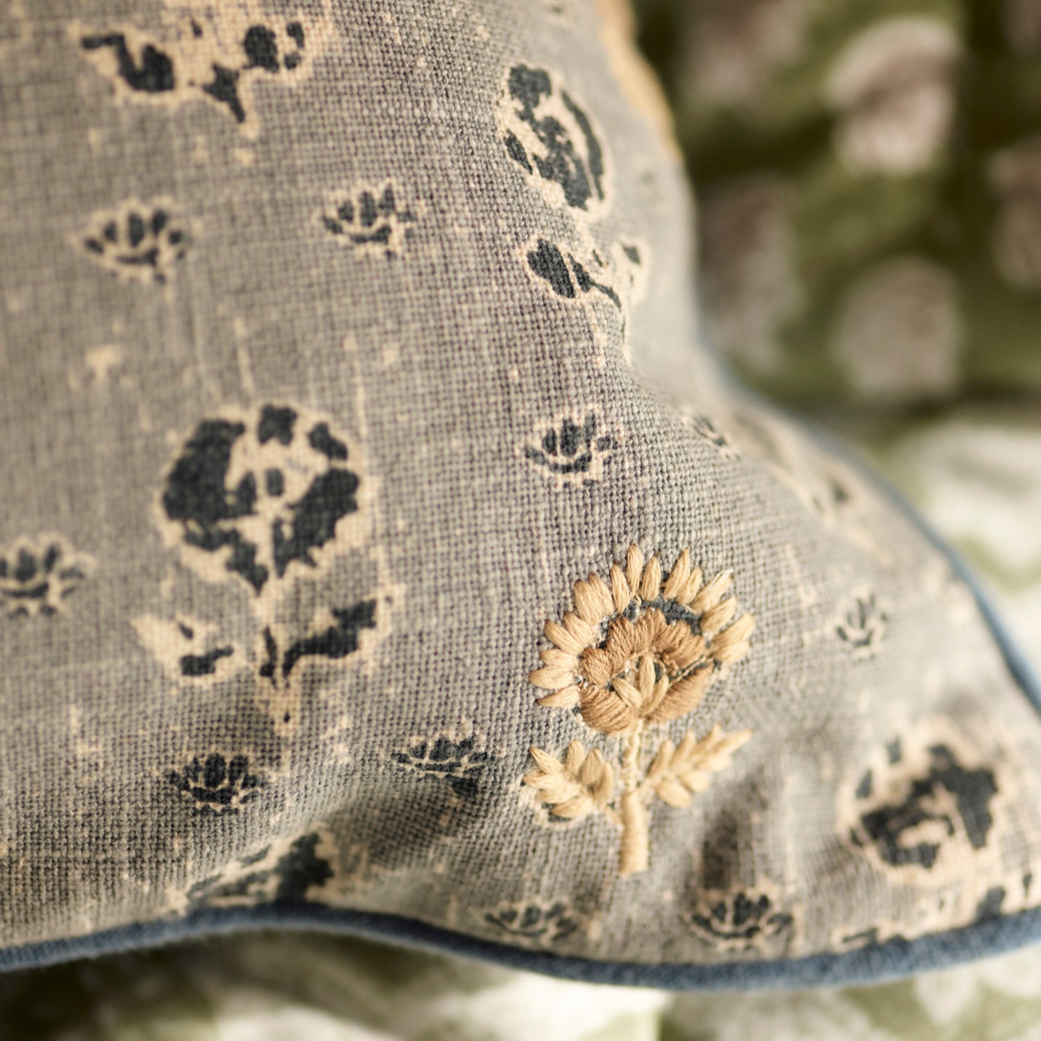 Neptune Cushions Clover Embroidered Scatter Cushion, Navy