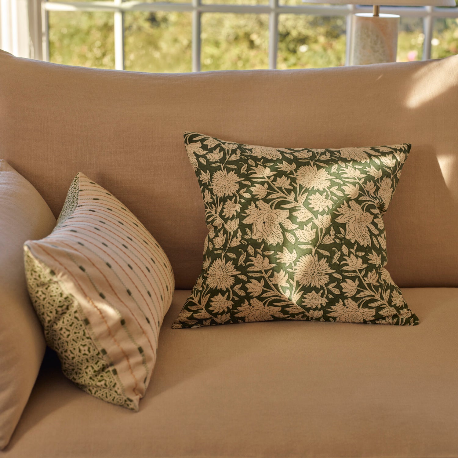 Neptune Cushions Dora Square Printed Scatter Cushion, Green
