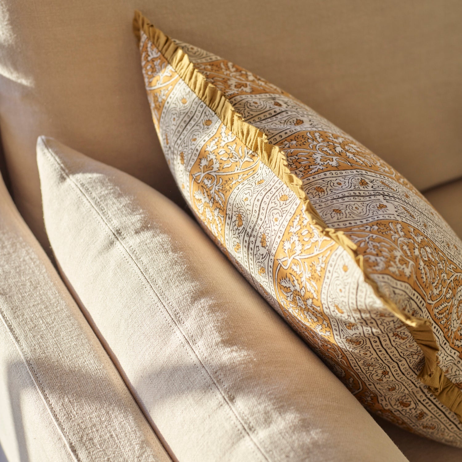 Neptune Cushions Mae Square Printed Scatter Cushion, Mustard