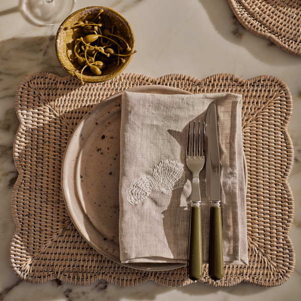 Neptune Tabletop Accessories Default Ashcroft Rectangular Scalloped Placemats, Set of 6