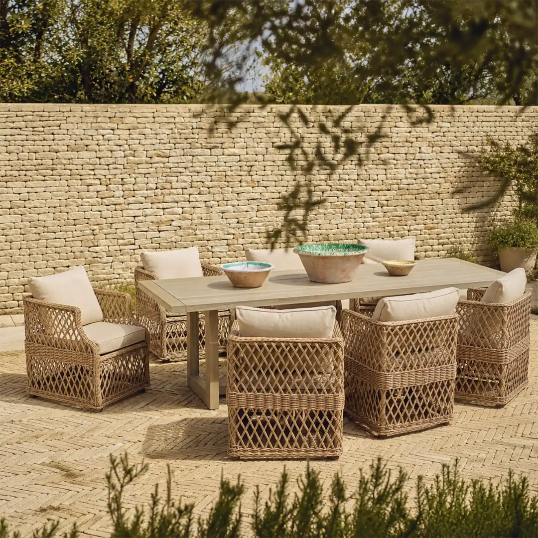 Pembrey 8 Seater Teak Garden Dining Table Set with Longmeadow Dining C ...
