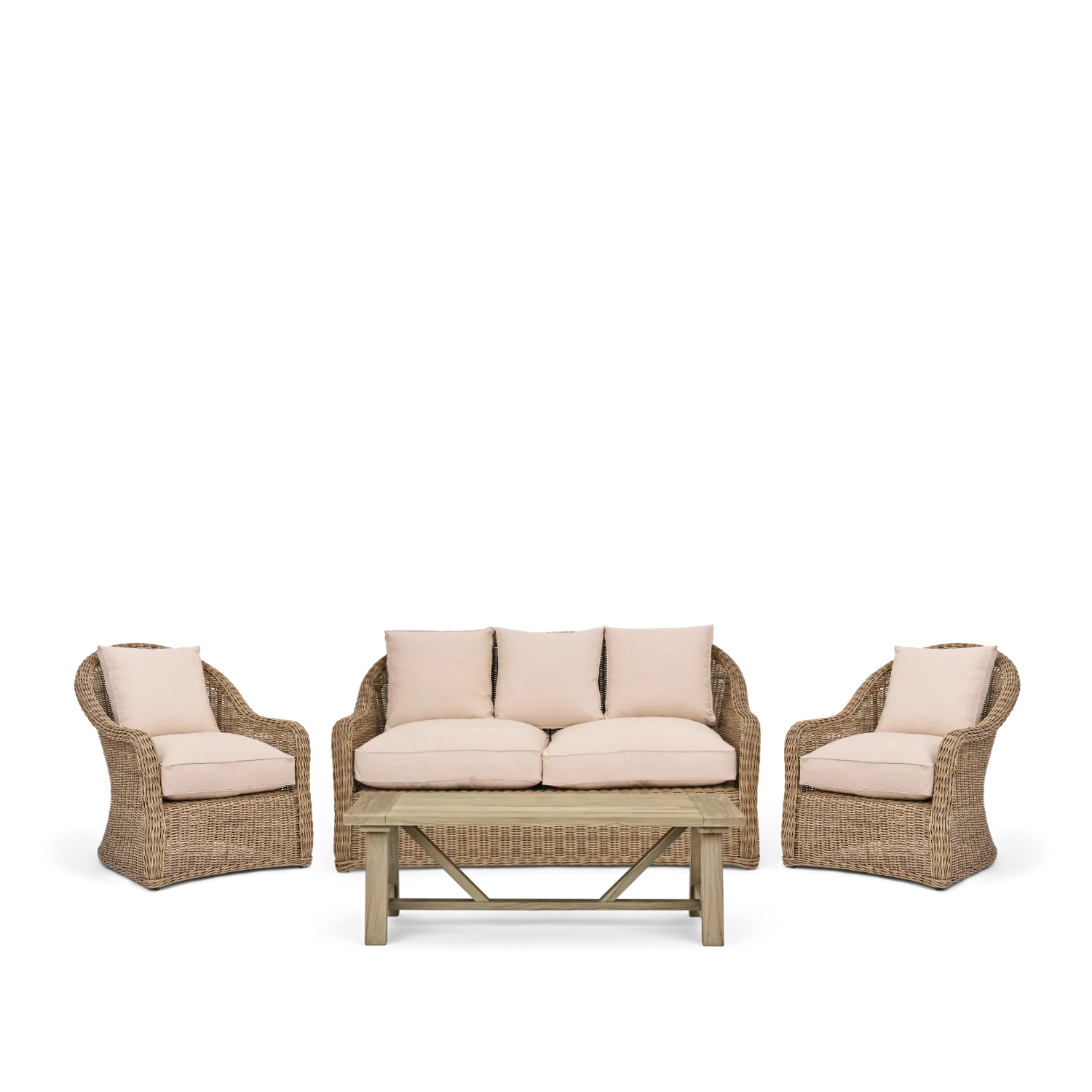 Neptune Seasonal_Garden_Outdoor sofas and relaxed chairs default Purbeck 4 Seater Wicker Garden Sofa & Armchair Set with Coffee Table