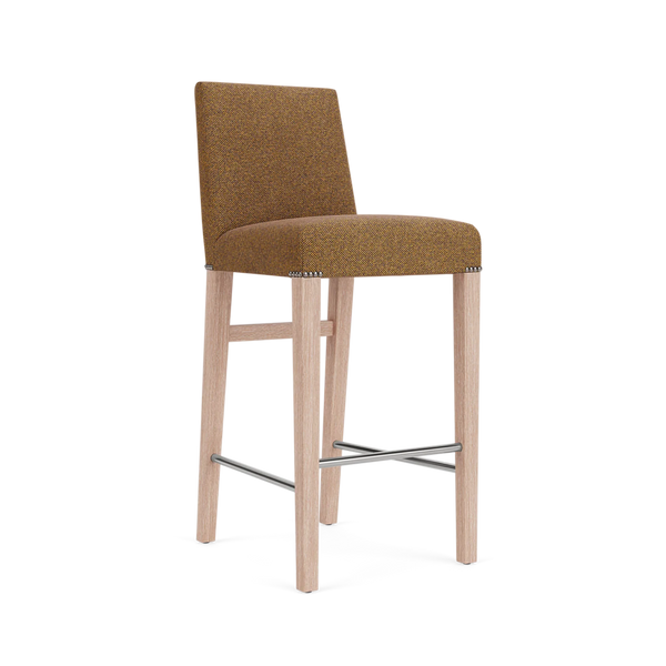 Neptune Furniture_Upholstery_Upholstered dining & bar stools default Renewed Shoreditch High Back Bar Stool, Harris Tweed Marmalade - Pale Oak
