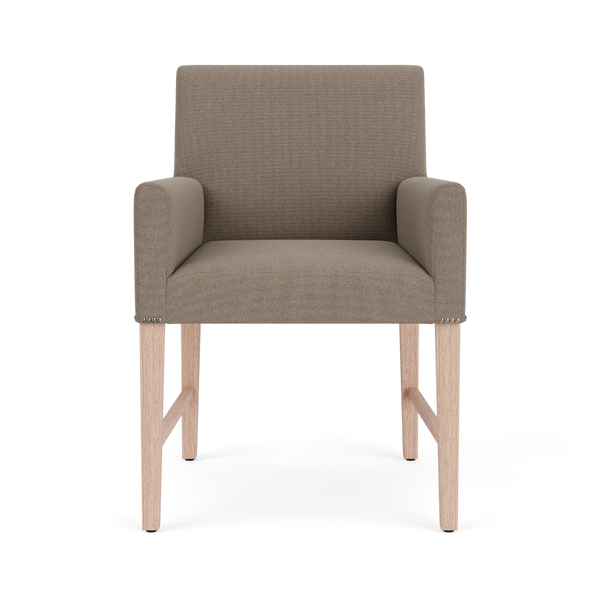 Neptune Furniture_Upholstery_Upholstered dining & bar stools default Shoreditch Carver Chair, Heavyweight Linen in Spelt - Vintage Oak Legs