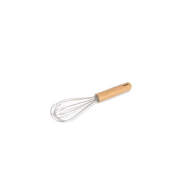 Orford whisk with a light natural wood handle, shown on a plain white background.