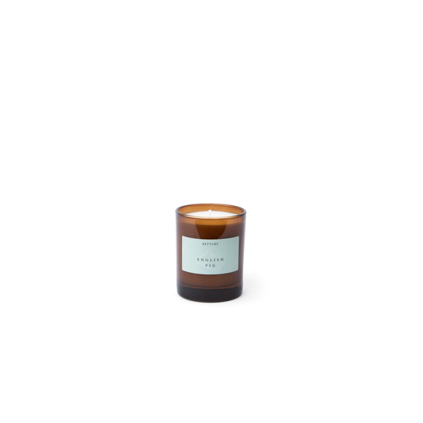 Neptune English Fig scented candle in a brown glass jar