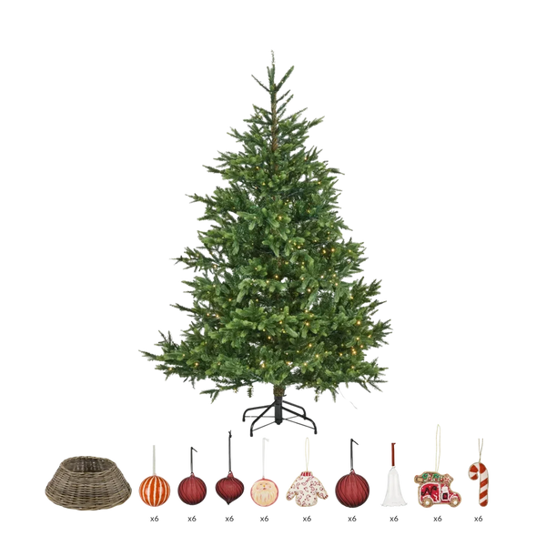 Traditional 6ft Pre-Lit Christmas Tree Set with Decorations