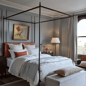 Odette upholstered canopy bed deals