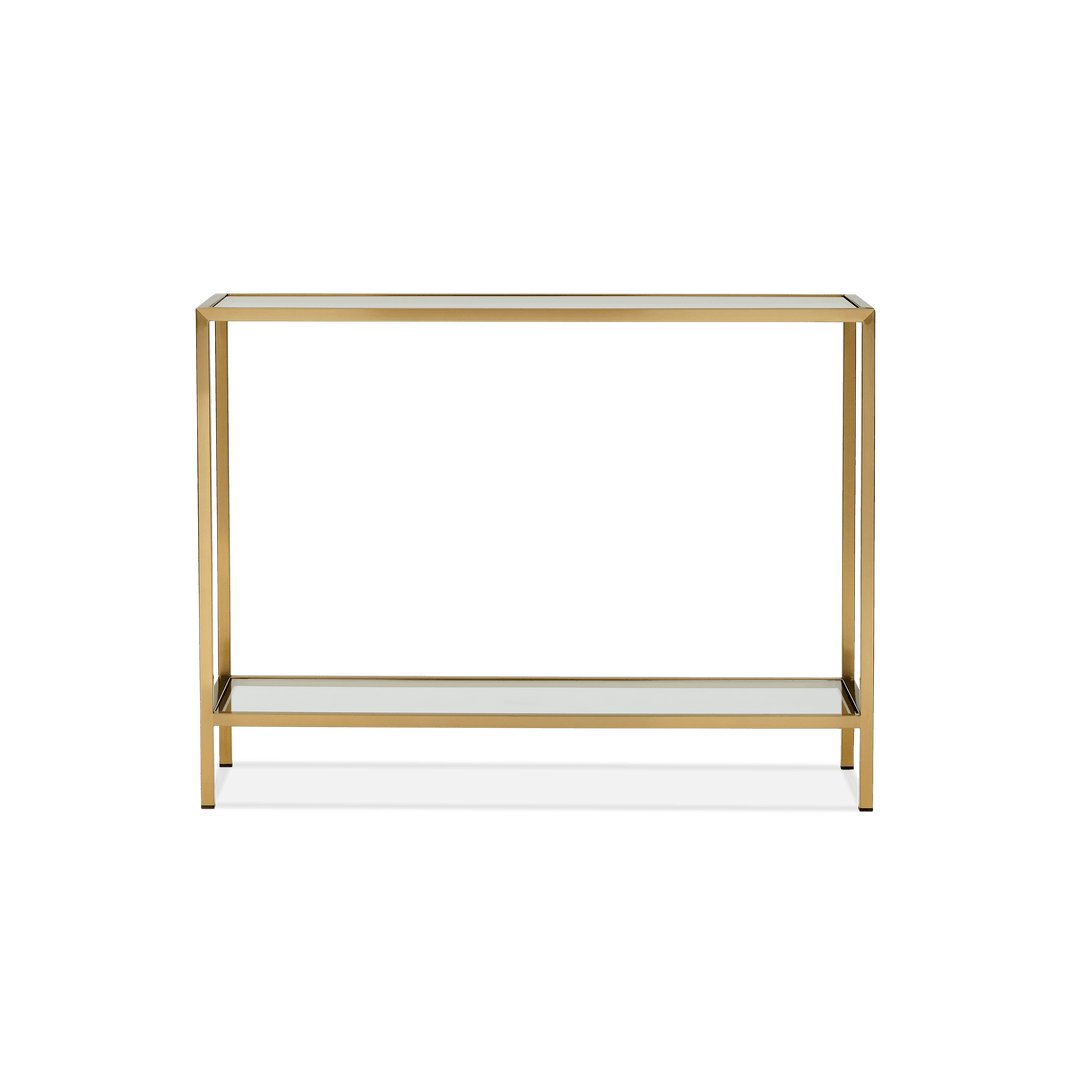 Keswick Narrow Brass Side Table with Glass Shelf – Neptune
