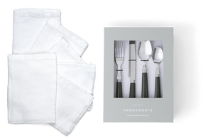 Handsworth Olive Cutlery & Emily Salt Linen Napkin Set