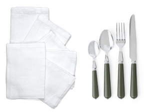 Handsworth Olive Cutlery & Emily Salt Linen Napkin Set