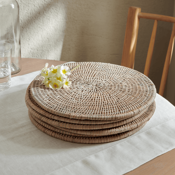 Neptune Tabletop Accessories Ashcroft Rattan Round Placemats, Set of 6